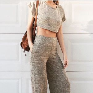 GoldMorning Sage Two Piece Set Jersey Crop Top